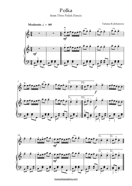 Polka from Three Polish Dances, Violin & Piano duet, both intermediate level image number null