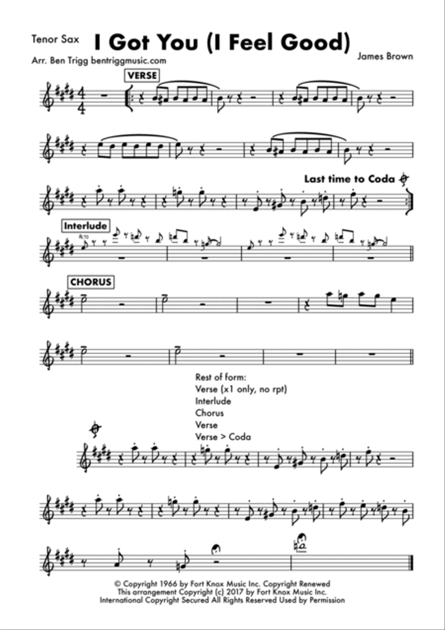 I Got You (i Feel Good) Tenor Saxophone scores gallery preview page 4