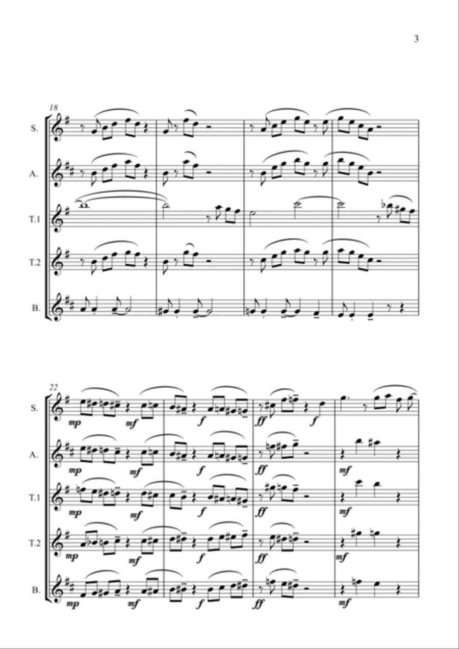 One Four All - Saxophone Quintet (SATTB) Saxophone Quintet scores gallery preview page 3