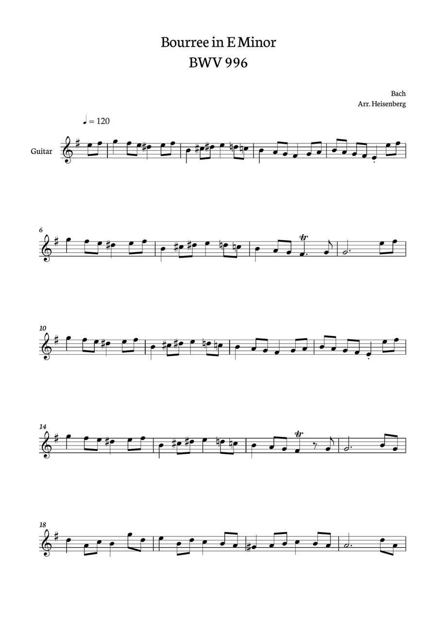 Bach - Bourree in E Minor BWV 996 for Guitar Solo Acoustic Guitar scores gallery preview page 1