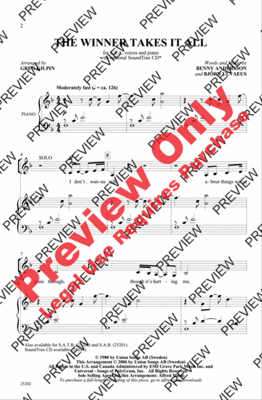 The Winner Takes It All (from Mamma Mia!) SSA scores gallery preview page 2