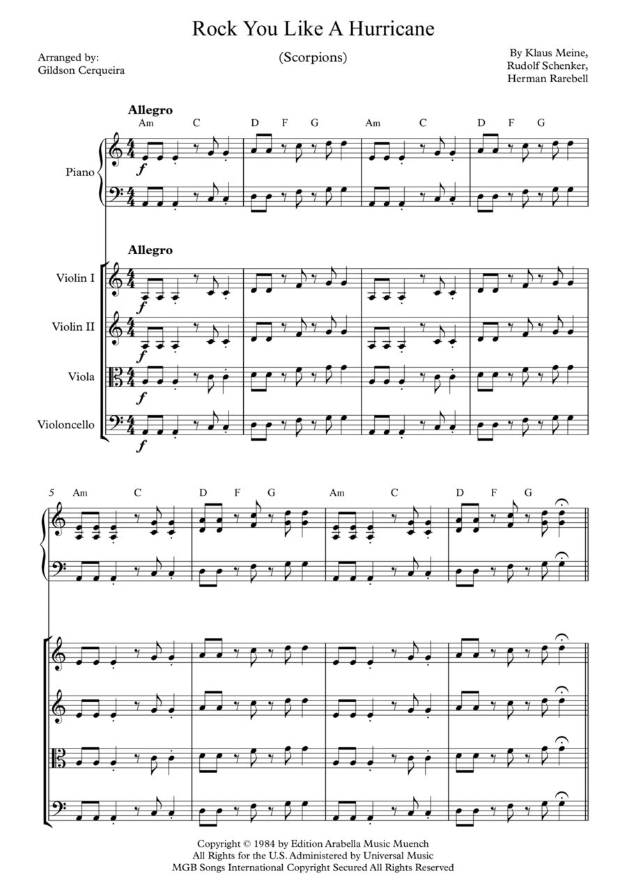 Rock You Like A Hurricane String Quartet scores gallery preview page 1