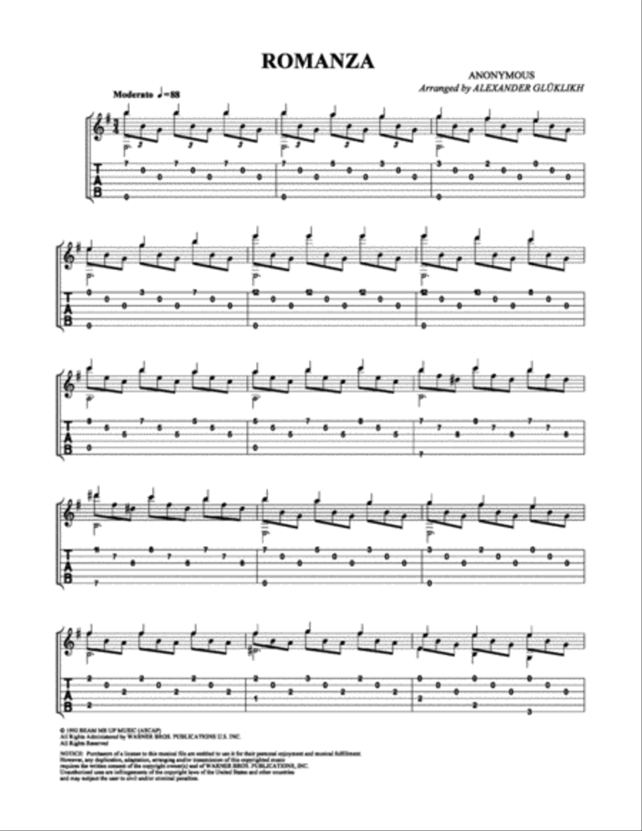 Romanza Acoustic Guitar scores gallery preview page 1