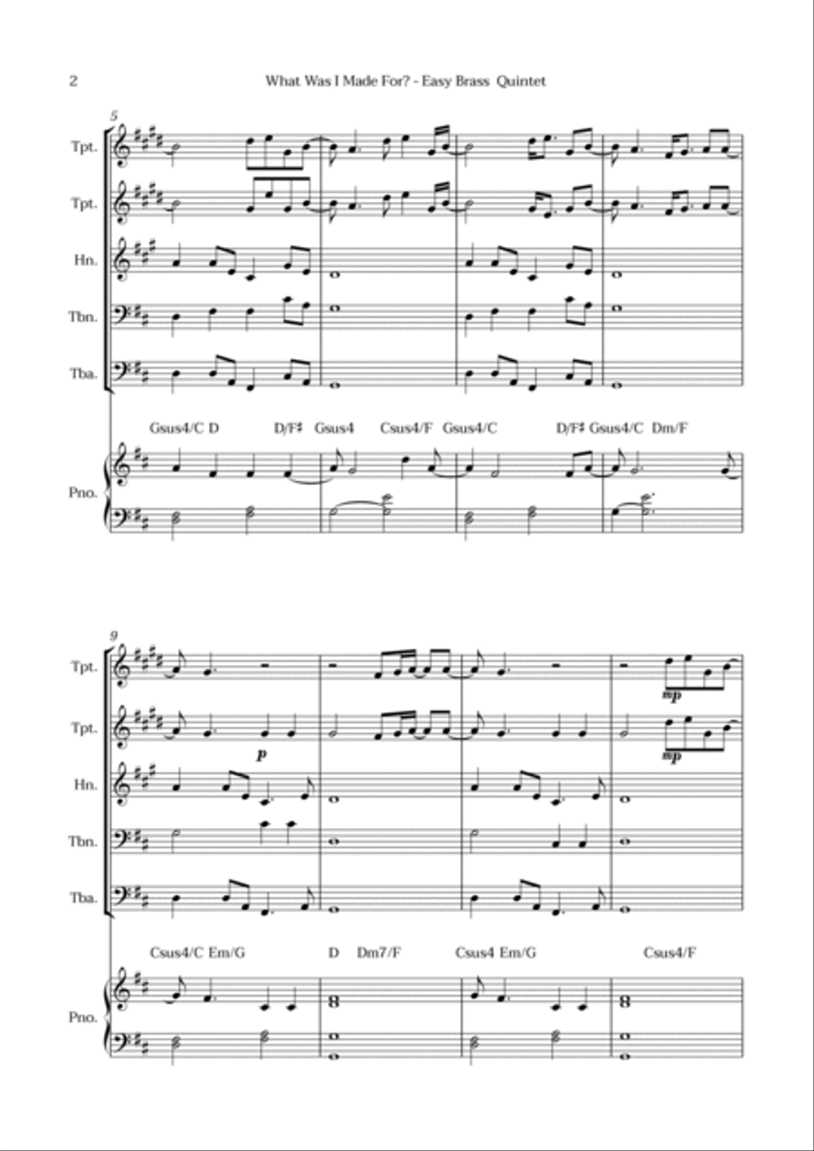 What Was I Made For? Brass Quintet scores gallery preview page 2