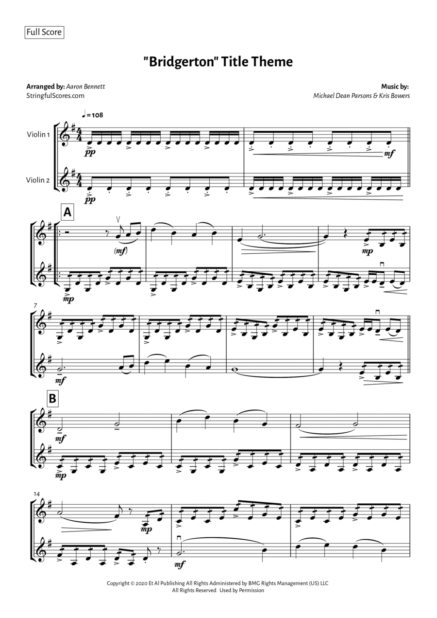 Bridgerton Main Title String Duet scores gallery preview page 1