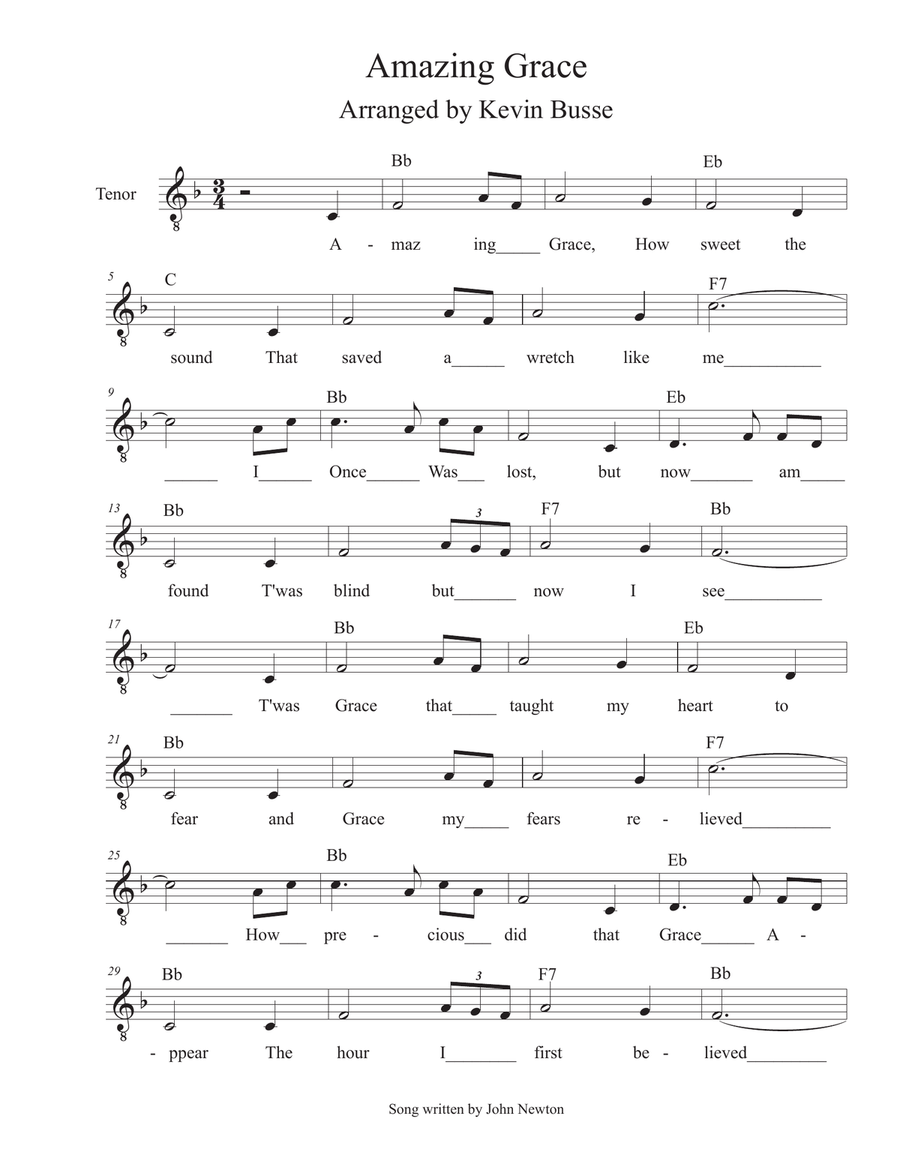 Amazing Grace - Tenor Voice Tenor Voice scores gallery preview page 1