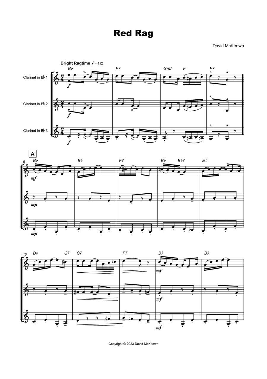 Red Rag, a Ragtime piece for Clarinet Trio Clarinet Trio scores gallery preview page 2