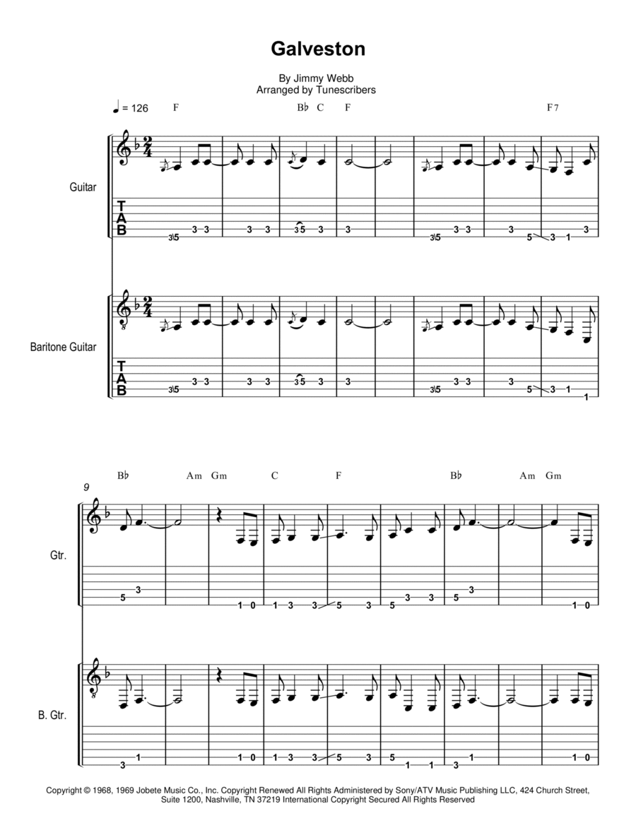 Galveston Galveston Guitar Solo scores gallery preview page 1