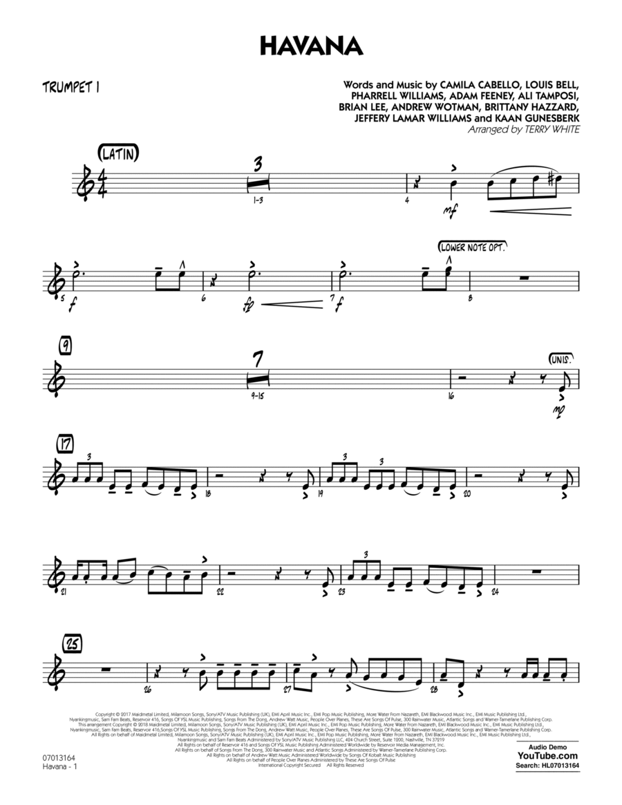 Havana - Trumpet 1 Havana - Trumpet 1 Trumpet scores gallery preview page 1