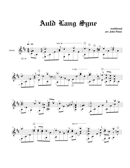 Auld Lang Syne for solo classical guitar