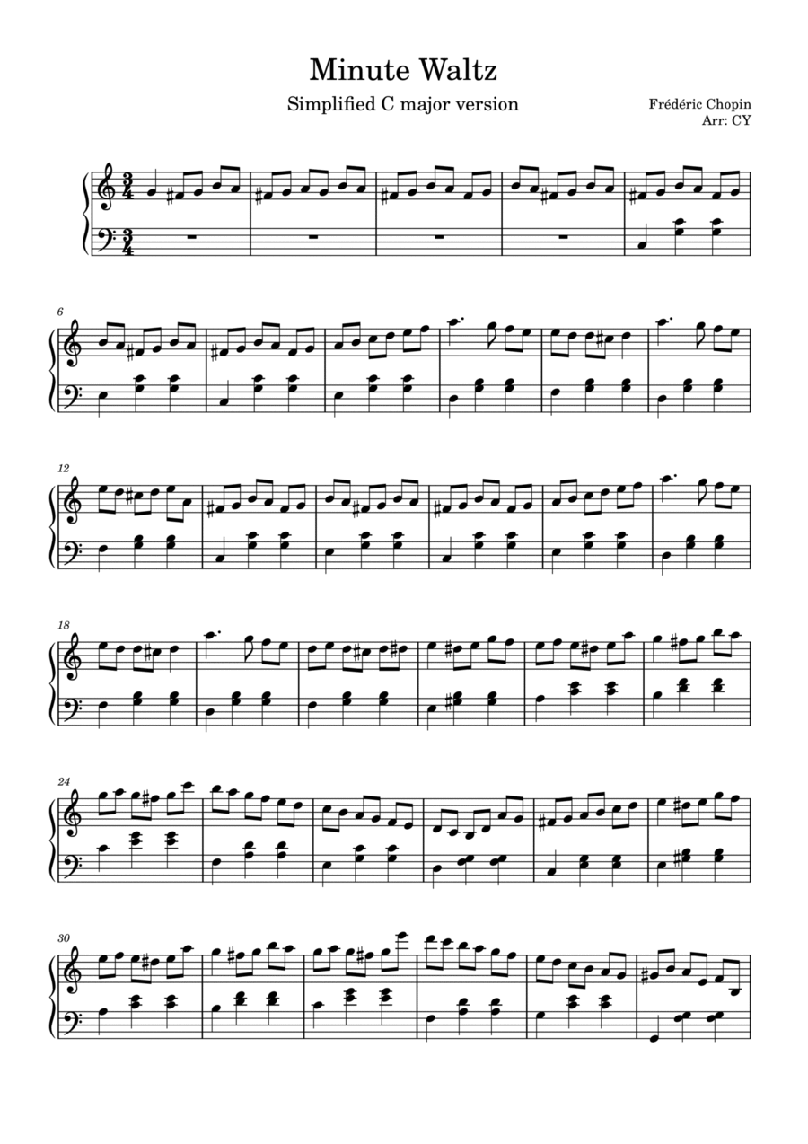 Chopin's "Minute Waltz" - simplified C major version