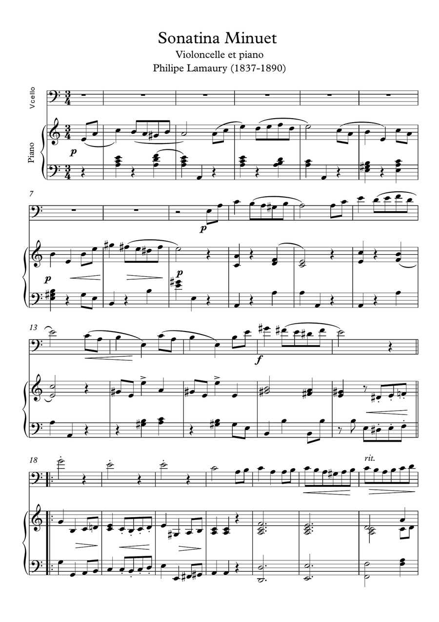 A minuet sonatine for Cello and Piano duet pdf mp3 image number null
