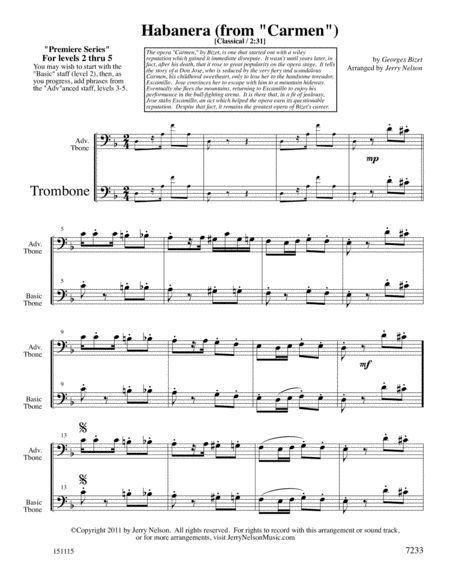 Habanera - Bizet (Arrangements Level 2-5 for TROMBONE + Written Acc) image number null