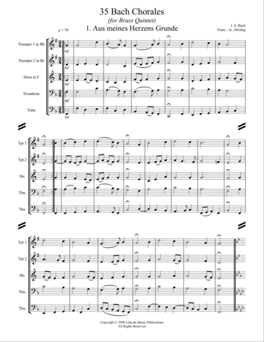 Bach Four-Part Chorales - 35 in Set (for Brass Quintet) 4-Part scores gallery preview page 2