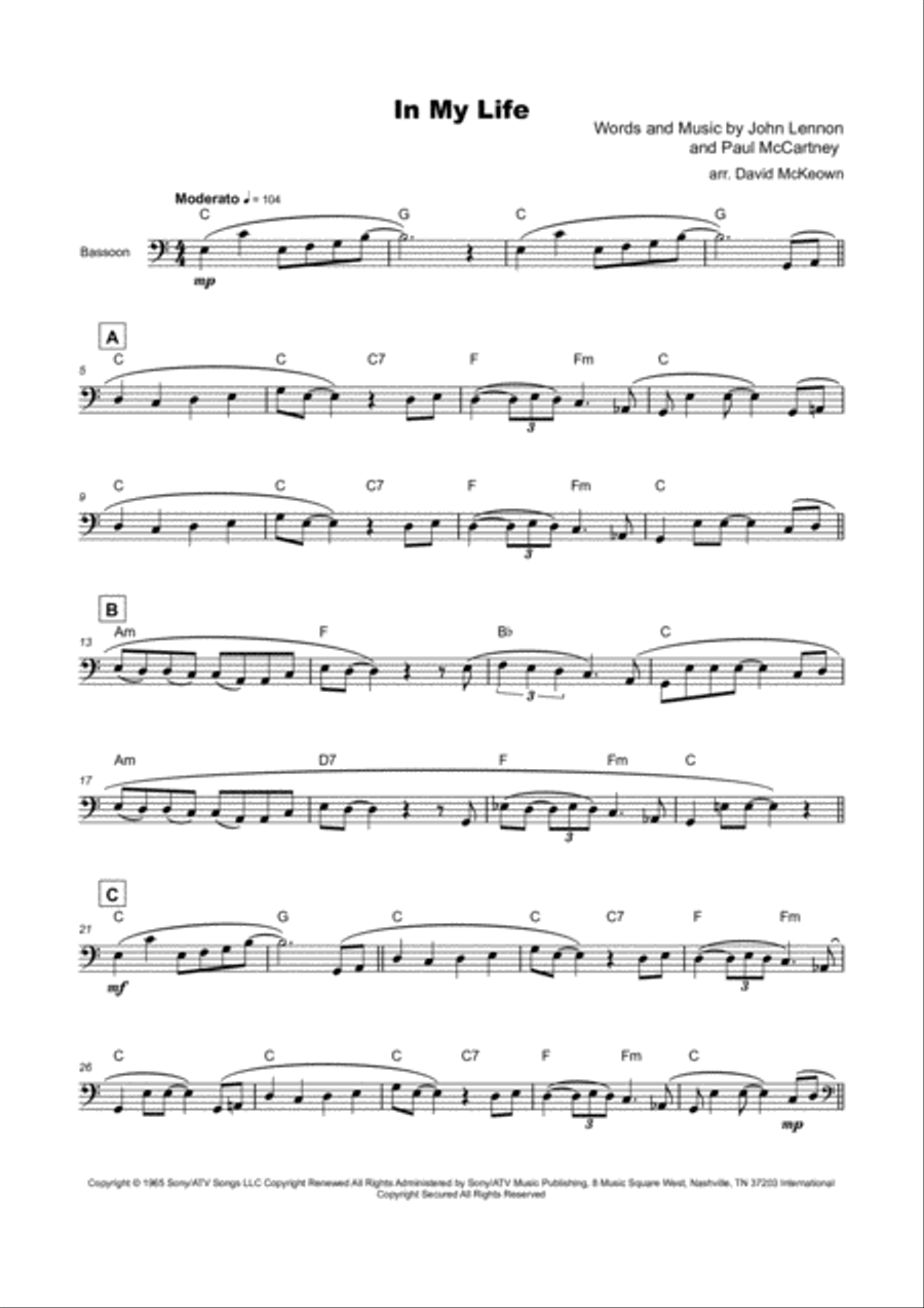 In My Life Bassoon Solo scores gallery preview page 2