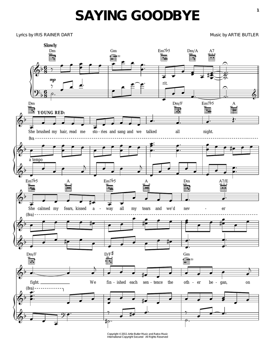 Saying Goodbye Piano, Vocal, Guitar scores gallery preview page 1