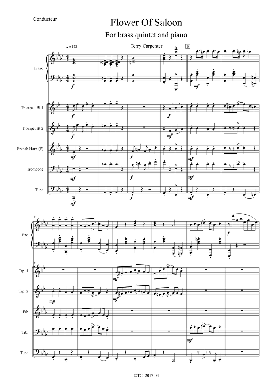 Flower of Saloon, for brass quintet and piano Brass Quintet scores gallery preview page 1