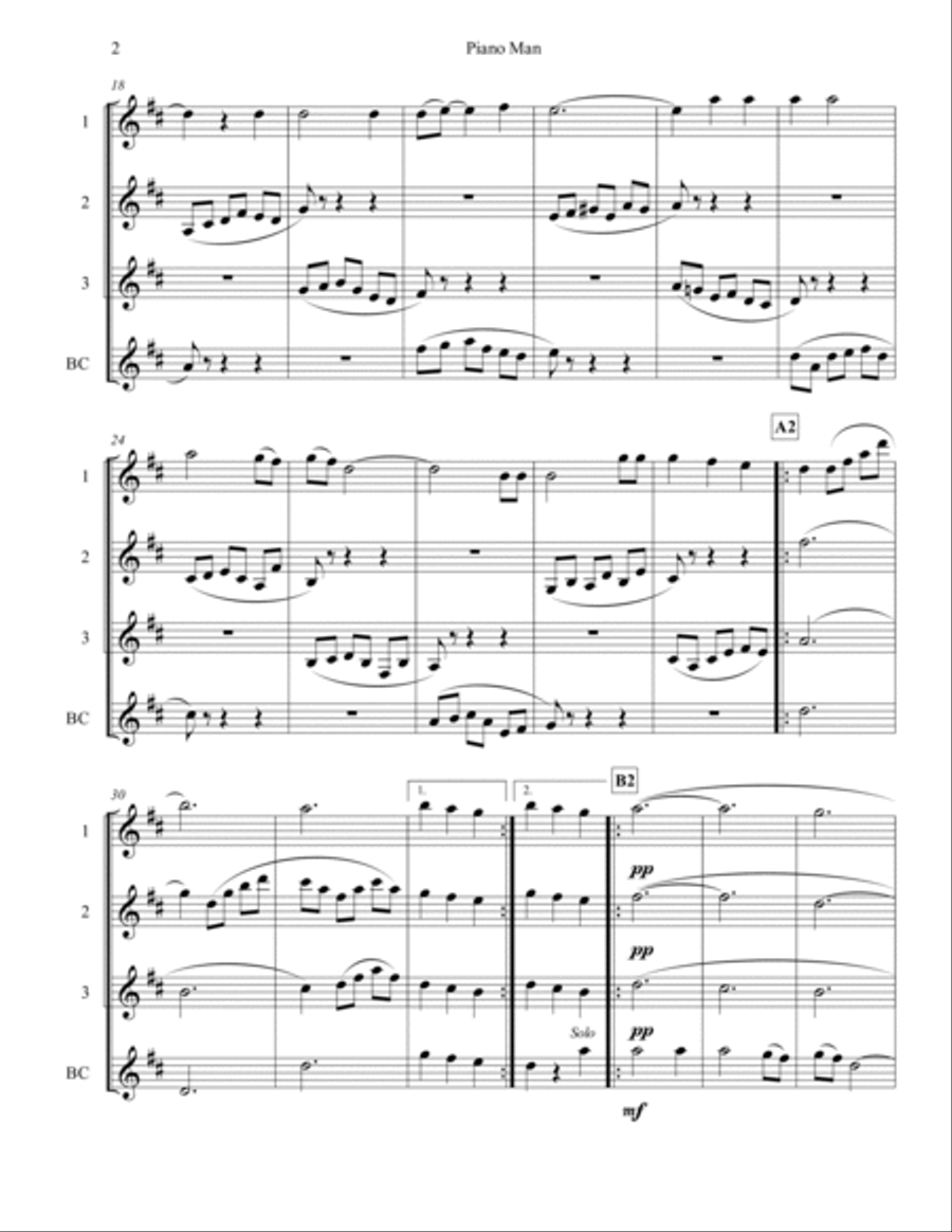 Piano Man Woodwind Ensemble scores gallery preview page 2