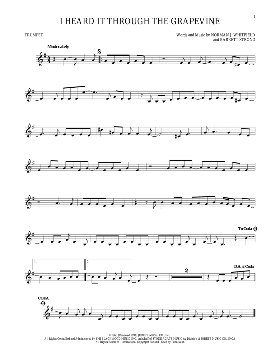 I Heard It Through The Grapevine Trumpet Solo scores gallery preview page 1