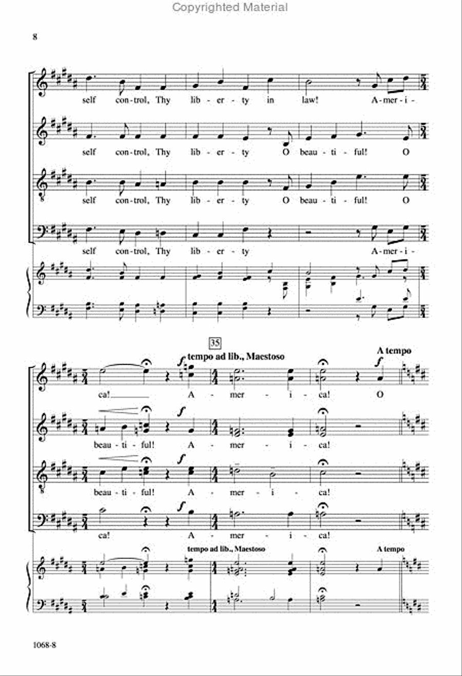 America the Beautiful - SATB Octavo 4-Part scores gallery preview page 7