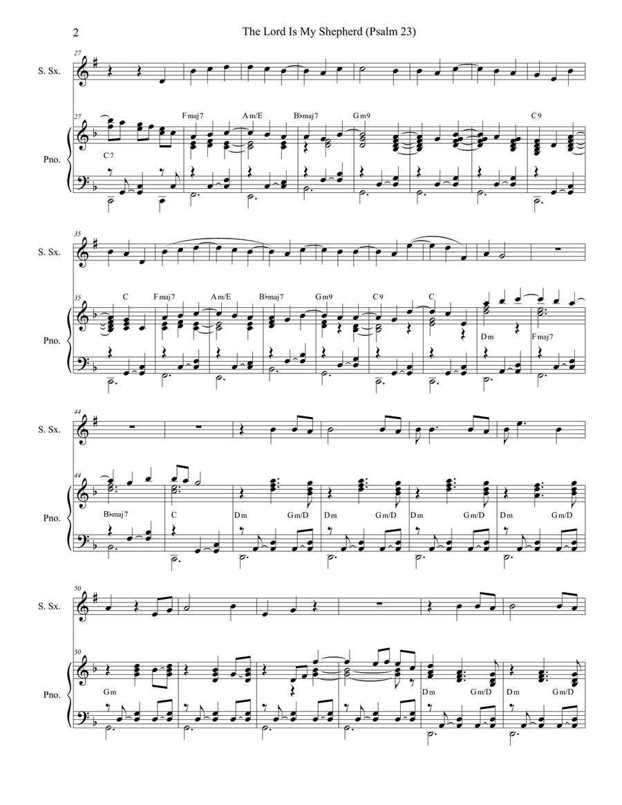 Psalm 23 (theme From The Vicar Of Dibley) Soprano Saxophone scores gallery preview page 2