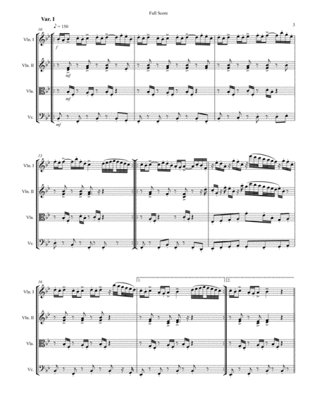Brahms - Handel Variations and Fugue Op 24 - Arranged for String Quartet.  Score and parts.