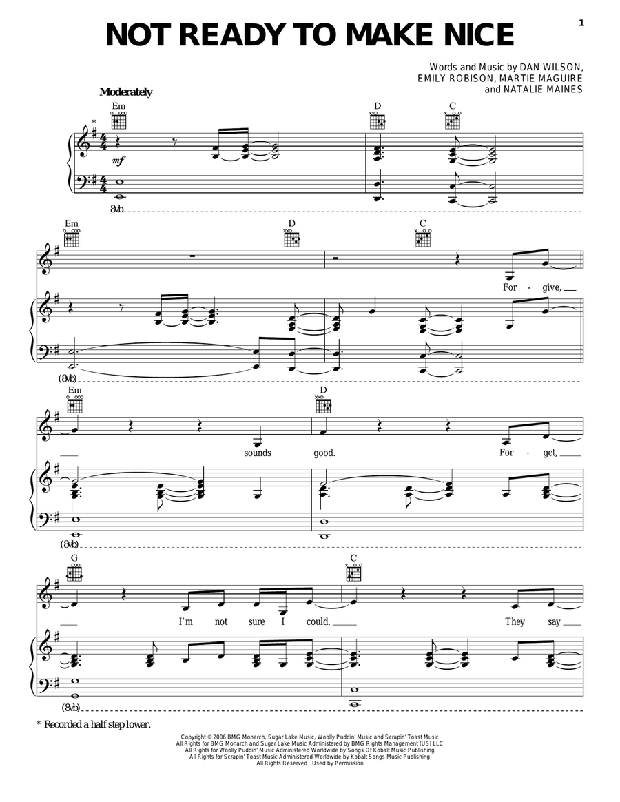 Not Ready To Make Nice Piano, Vocal, Guitar scores gallery preview page 1