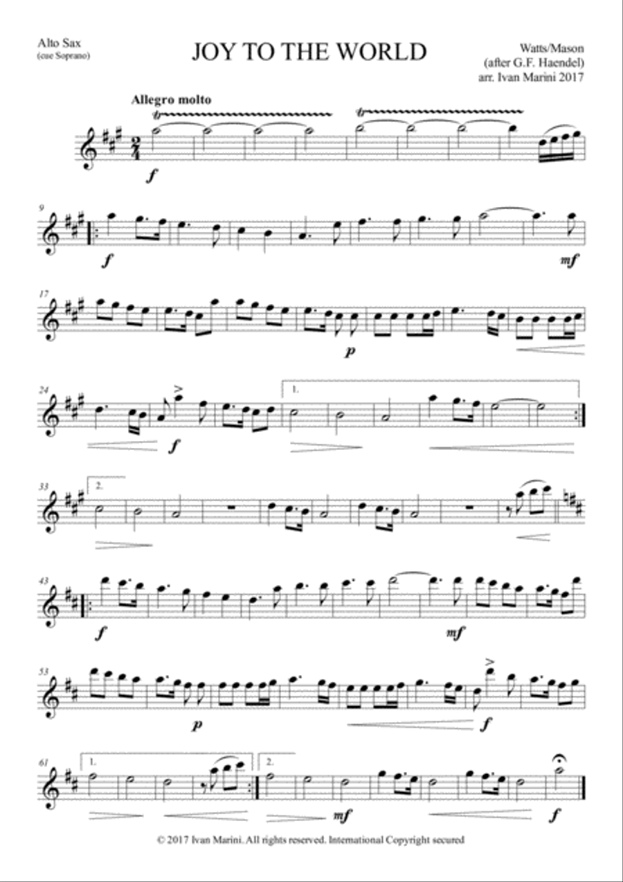 JOY TO THE WORLD - for Saxophone Quartet (opt. Tubular Bells) Saxophone Quartet scores gallery preview page 4