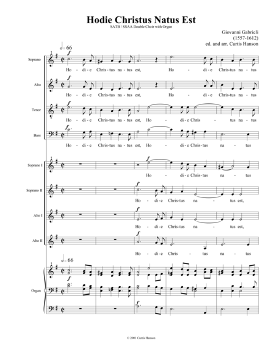 Hodie Christus Natus Est (SATB-SSAA double choir) SSAA scores gallery preview page 1
