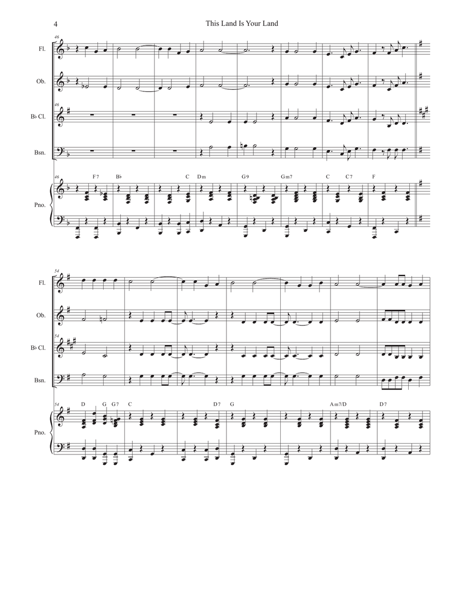 This Land Is Your Land Woodwind Quartet scores gallery preview page 4