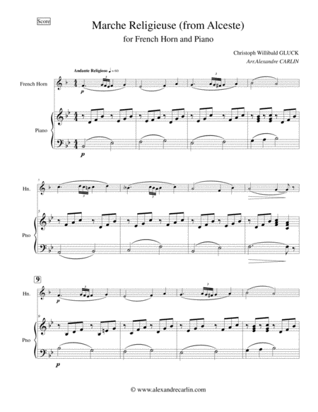 Marche Religieuse (from Alceste) by Gluck - Arranged for French Horn and Piano image number null