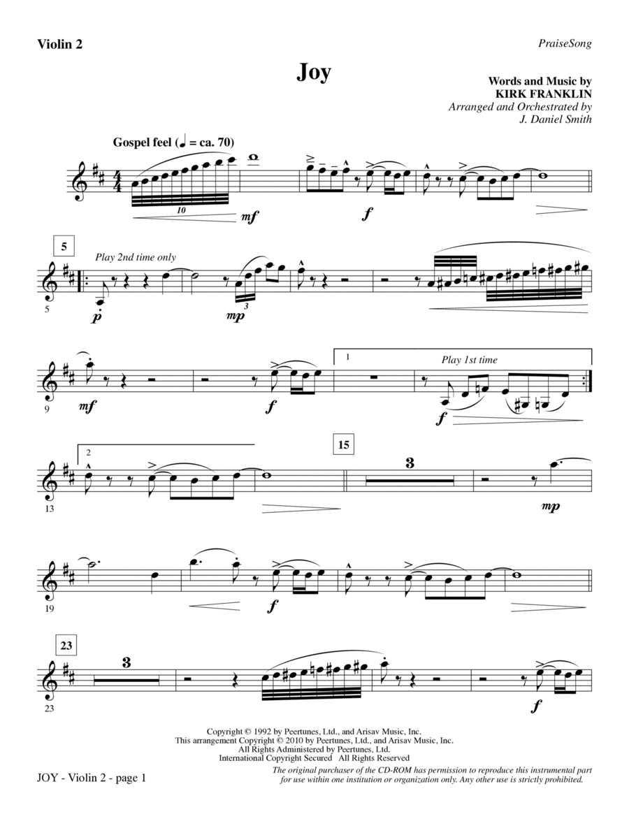 Joy - Violin 2 Joy - Violin 2 Choir scores gallery preview page 1