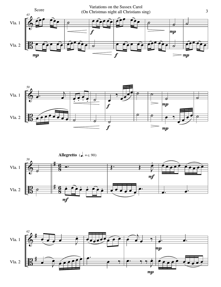 Variations on the Sussex Carol (On Christmas night all Christians sing) for viola duo String Duet scores gallery preview page 3