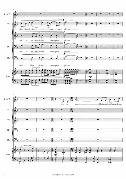 Queen of the Heaven (Regina coeli), TTBB, soprano or tenor solo, piano, full version F major image number null