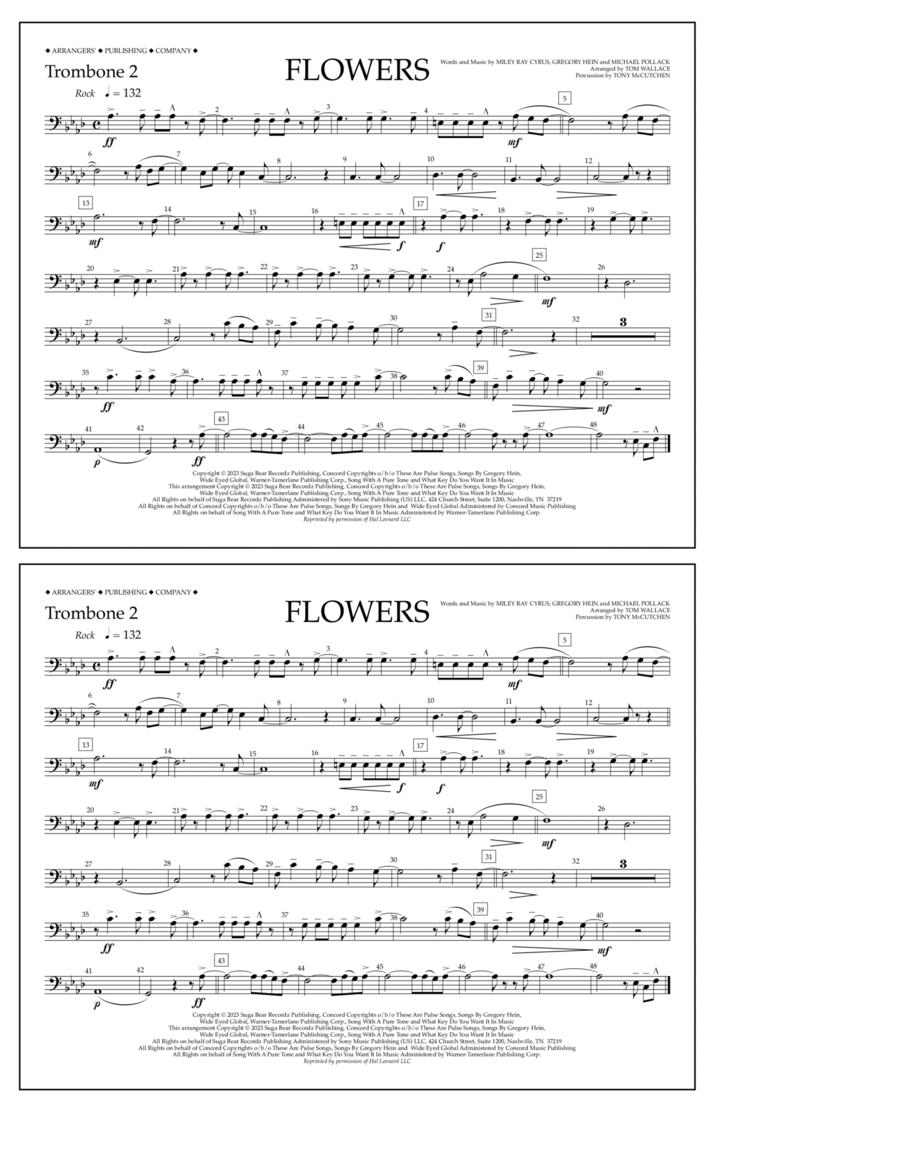 Flowers (arr. Tom Wallace) - Trombone 2 Marching Band scores gallery preview page 1