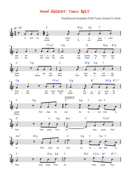How Great Thou Art (Piano Hymn Lead Sheet with 2 Modulations) image number null