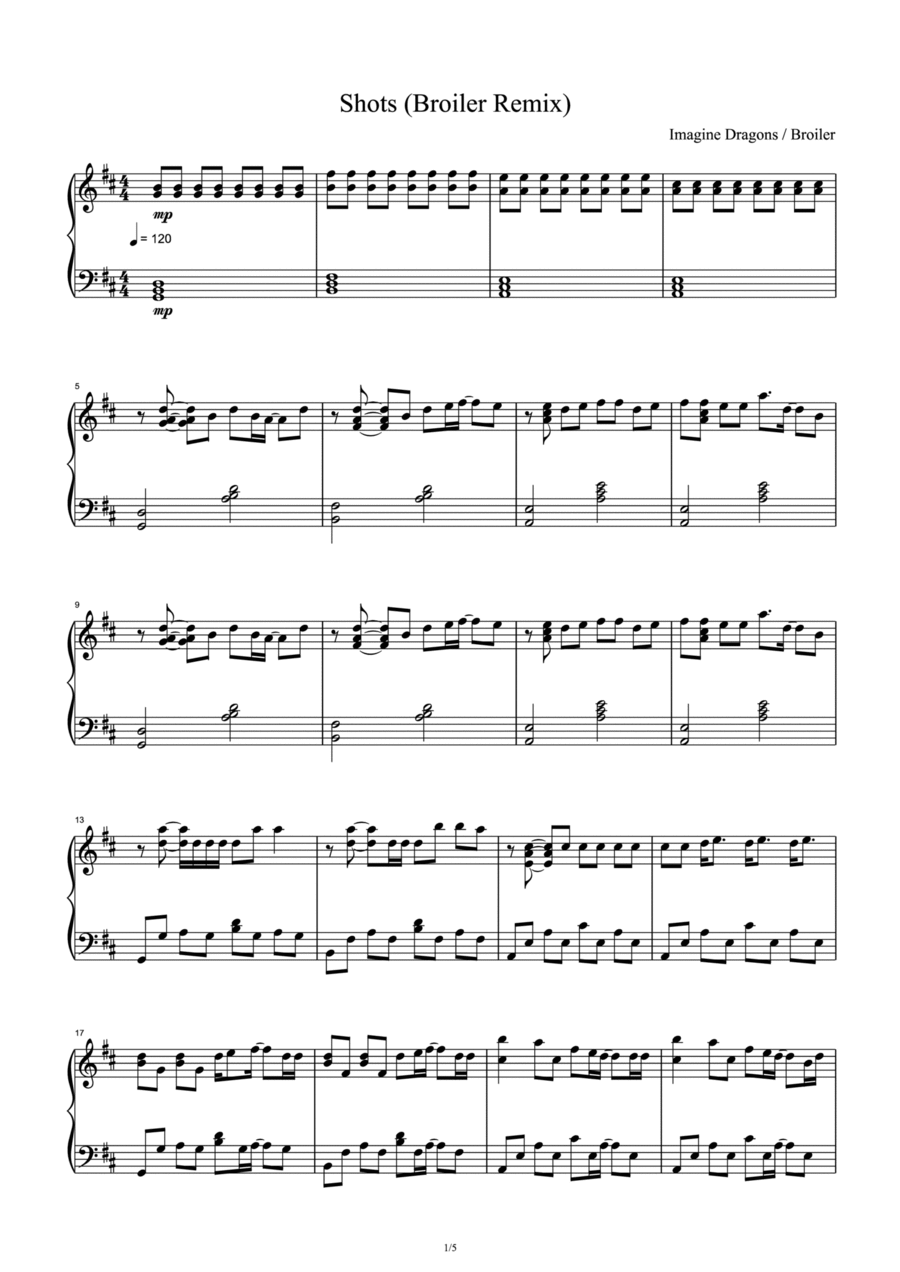 Shots Shots Piano Solo scores gallery preview page 1