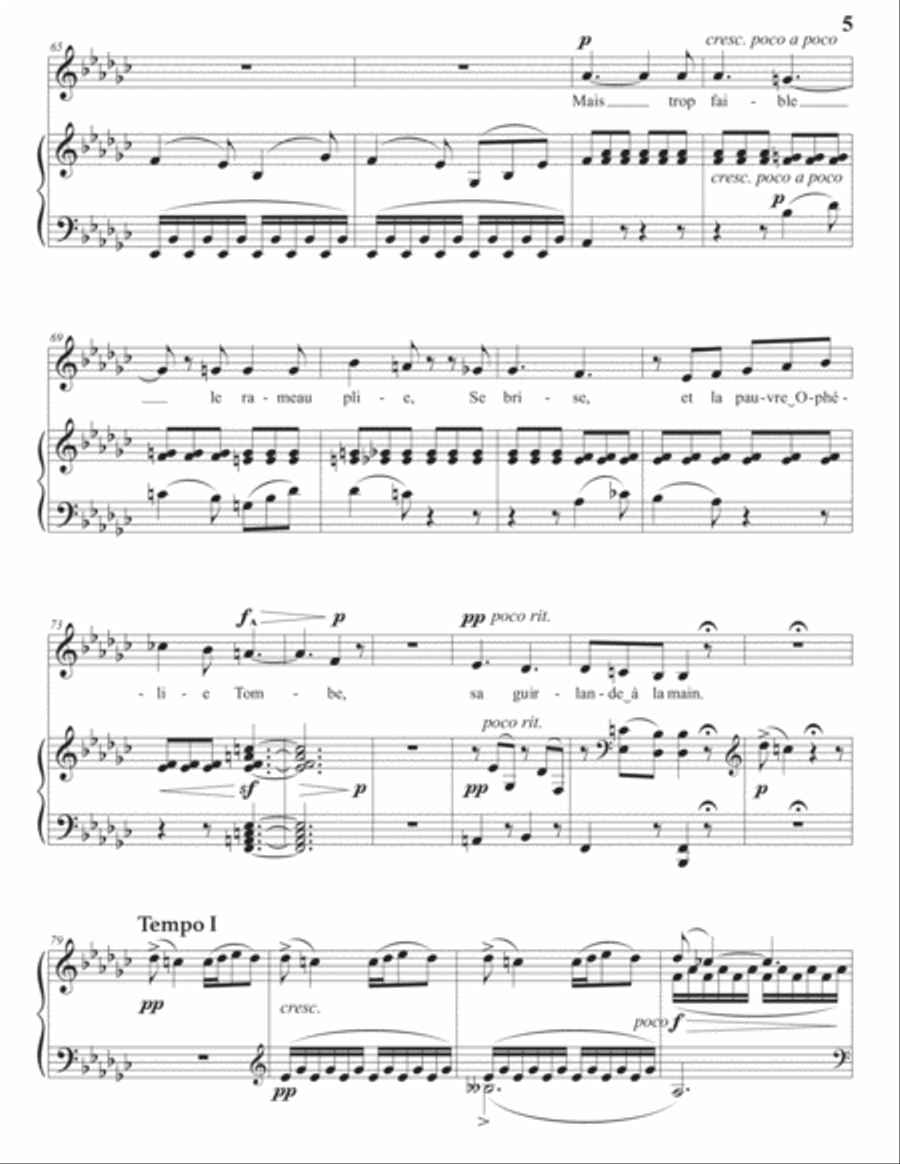 BERLIOZ: La mort d'Ophélie, Op. 18 no. 2 (transposed to G-flat major) Voice scores gallery preview page 6