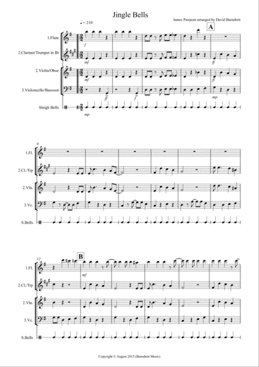 JIngle Bells (Jazzy Style!) for Mixed Trio Large Ensemble scores gallery preview page 1