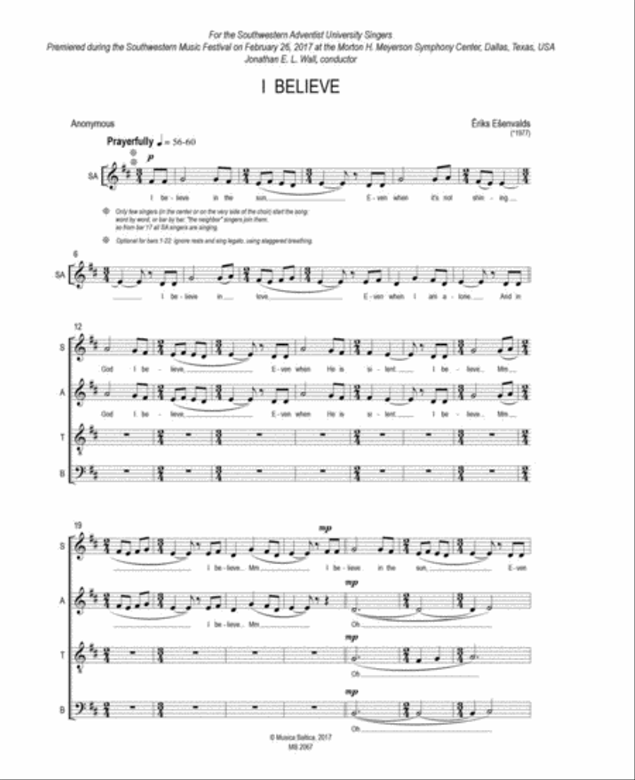I Believe for SSATTBB Mixed Choir, Solo Violin and String Orchestra Mixed Choir scores gallery preview page 2