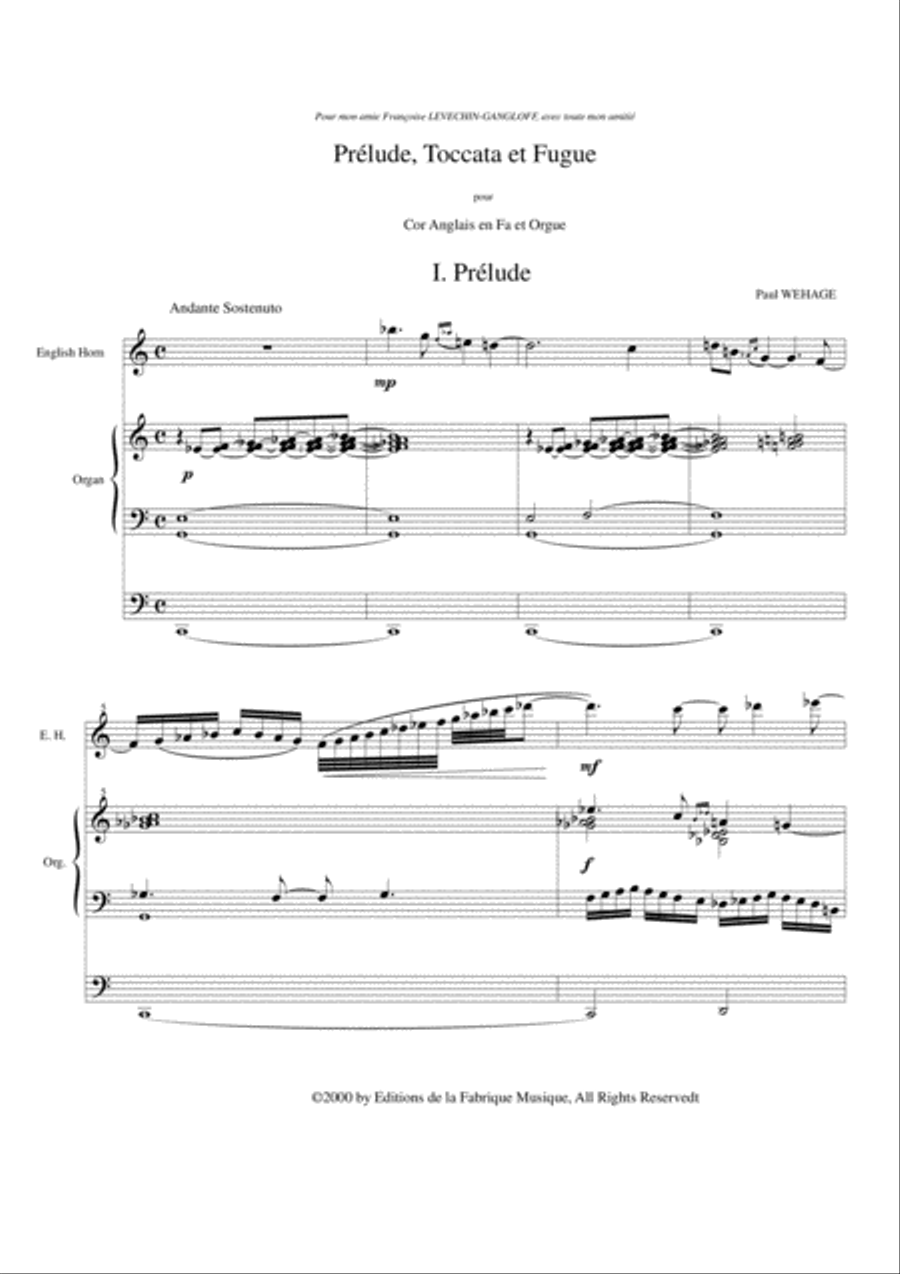 Paul Wehage: Prélude, Toccata et Fugue for english horn and organ English Horn scores gallery preview page 2