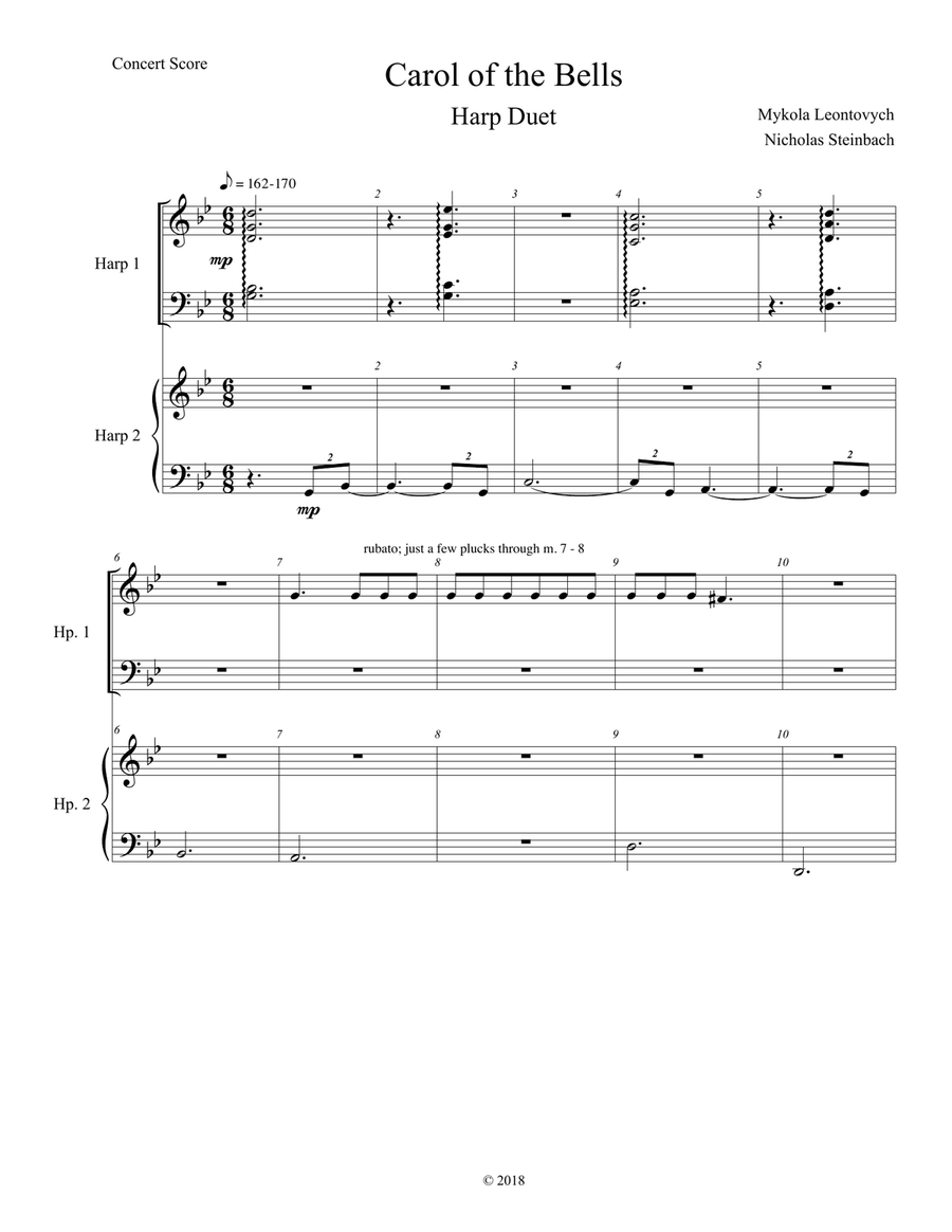 Carol of the Bells Harp Duet Harp scores gallery preview page 1