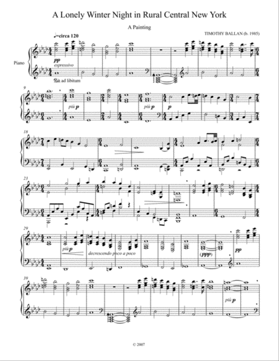 A Lonely Winter Night in Rural Central New York Piano Solo scores gallery preview page 1