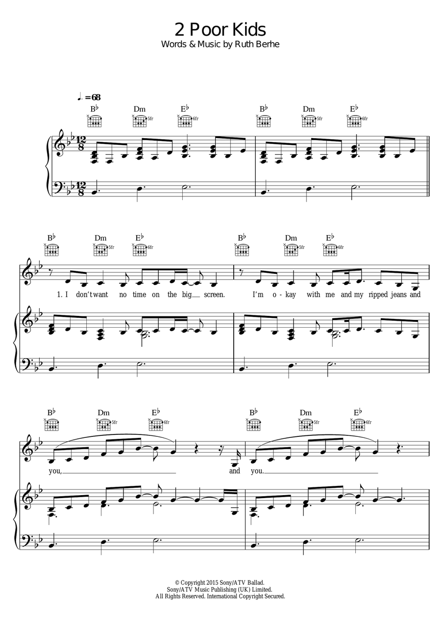 2 Poor Kids Piano, Vocal scores gallery preview page 1