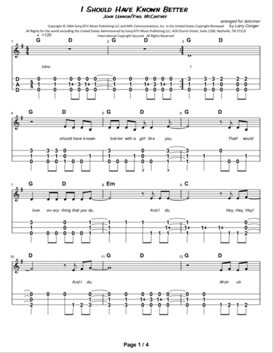 I Should Have Known Better Dulcimer scores gallery preview page 2
