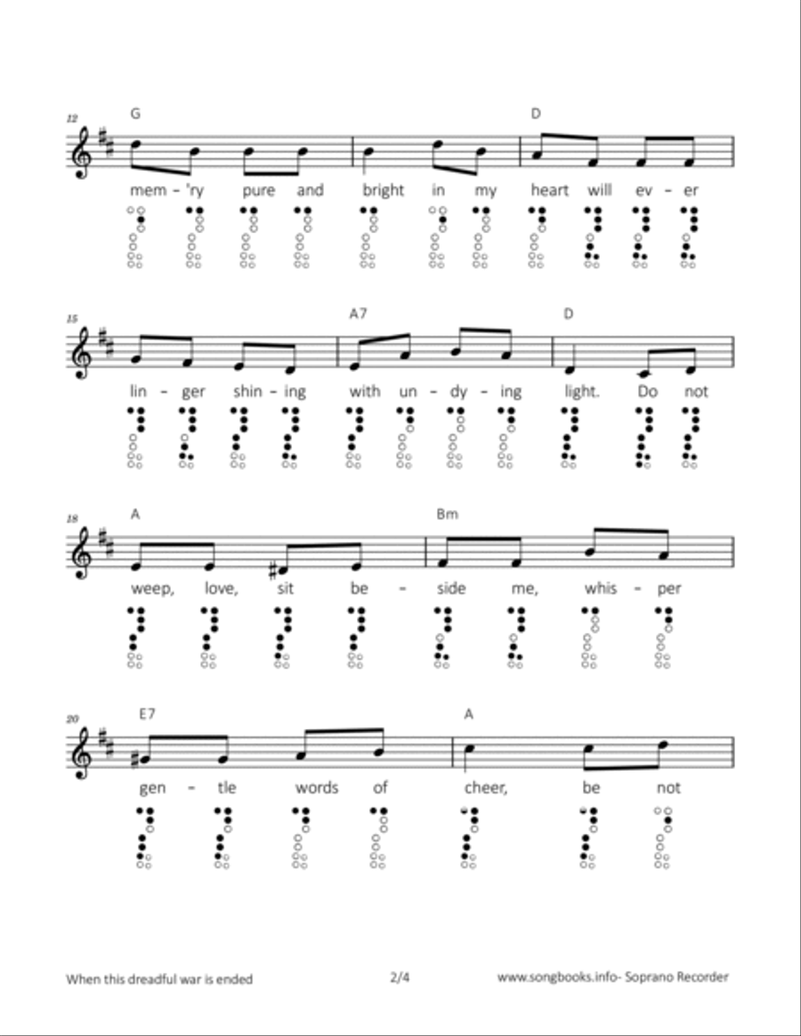 When this dreadful war is ended Soprano Recorder scores gallery preview page 2
