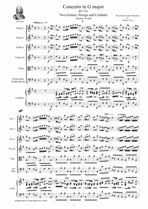 Vivaldi – Concerto in G major RV 532 for Two Guitars, Strings and Cembalo