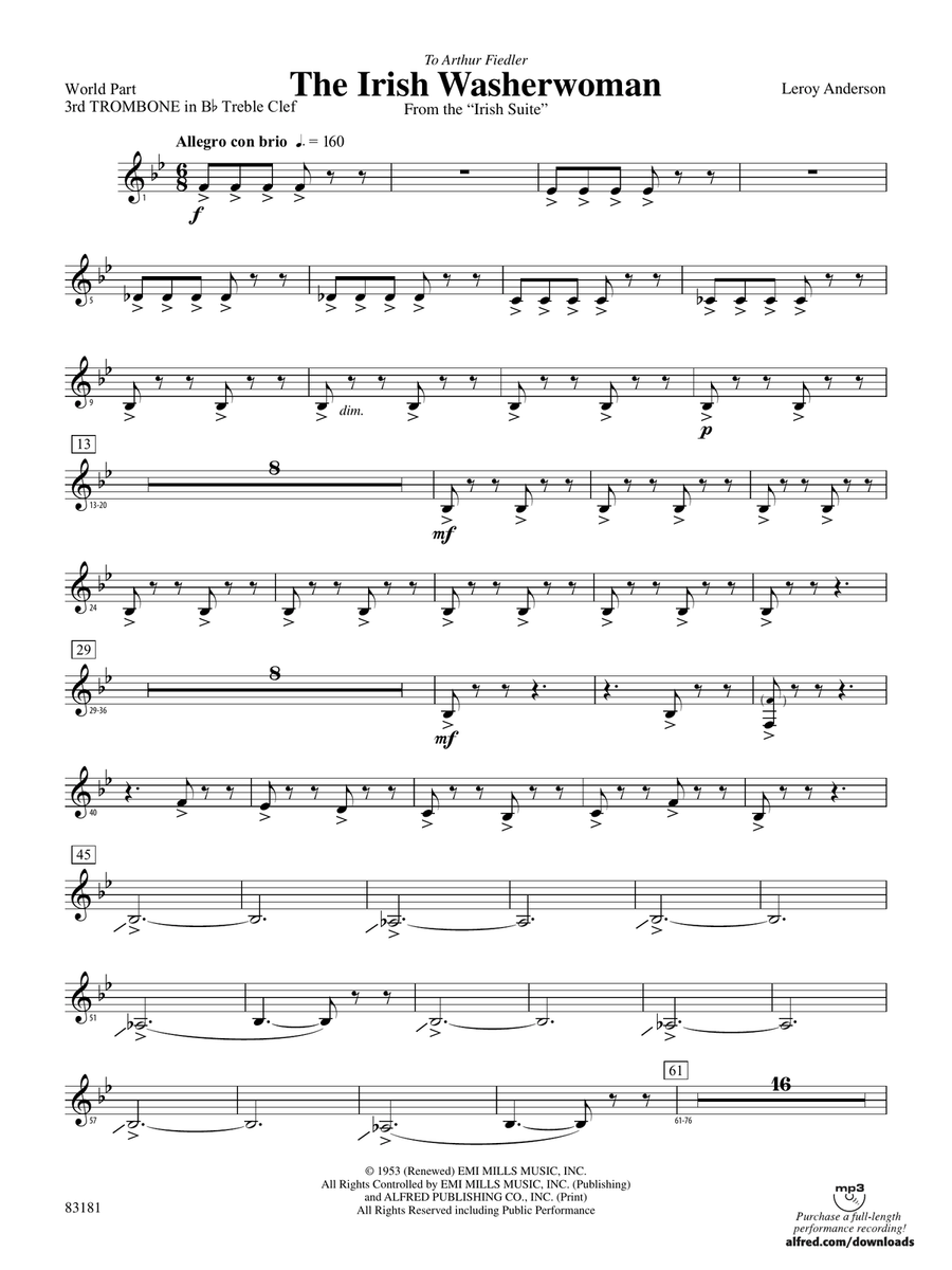 The Irish Washerwoman (from the Irish Suite): (World Part) 3rd B-flat Trombone T.C.