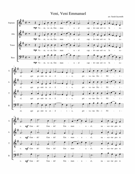 Veni, veni, Emmanuel / O come, o come, Emmanuel (SATB, a cappella) arranged by Sarah Jaysmith (Tradi image number null
