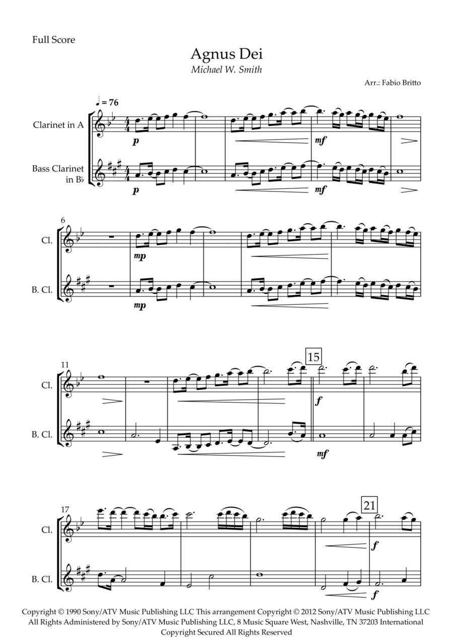 Agnus Dei Clarinet Duet scores gallery preview page 1